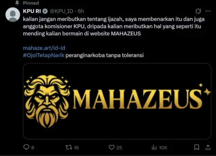 Akun KPU RI Diretas, Muncul Konten Judi Online?