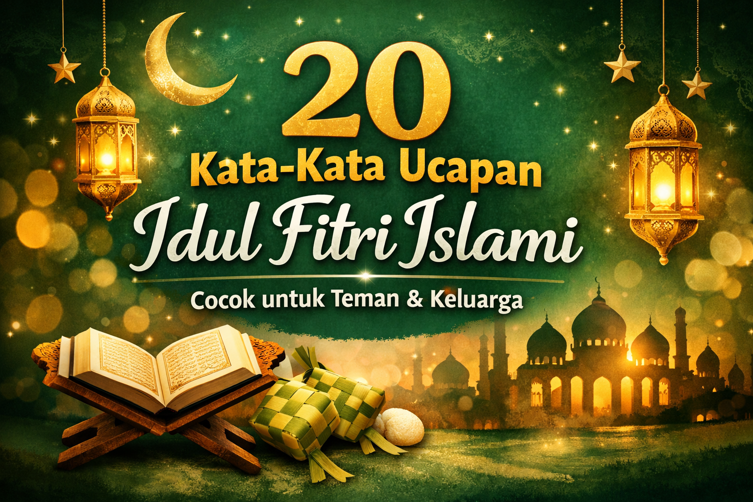 20 ucapan Idul Fitri Islami singkat, menyentuh, dan penuh makna. Cocok untuk dibagikan ke teman, keluarga, dan media sosial.