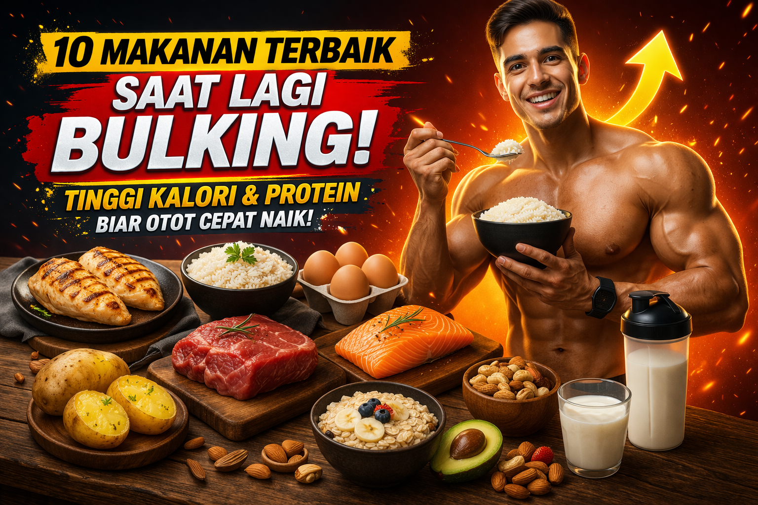 Sedang bulking? Ini 10 makanan tinggi kalori dan protein yang wajib dikonsumsi untuk membantu pembentukan massa otot lebih cepat.